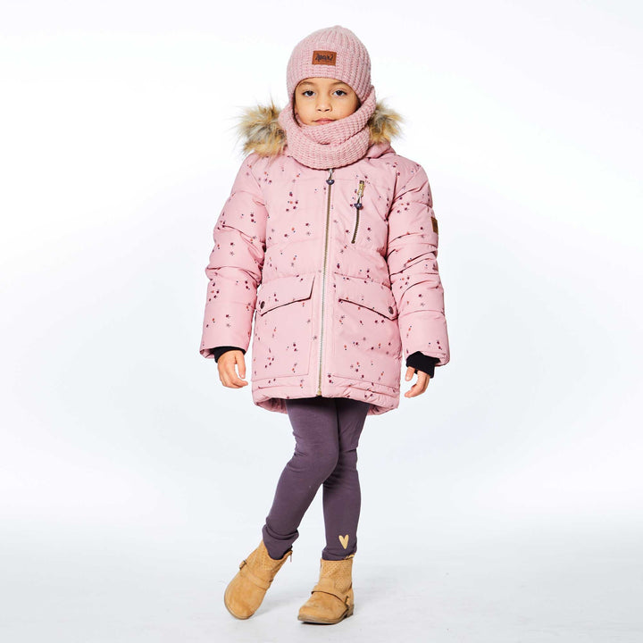 Puffy Jacket Pink With Small Flowers Print