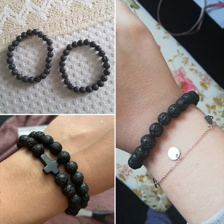 Natural Volcanic Stone Beads Bracelets Black Lava Bracelet