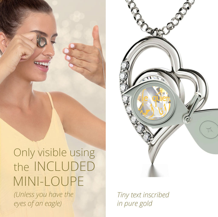 925 Sterling Silver I Love You Heart Pendant Necklace Set 24k Gold Inscribed in 12 Languages