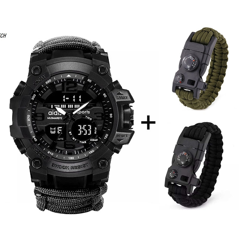 LED Military Watch With Compass 30M Waterproof Men's Sports Watch