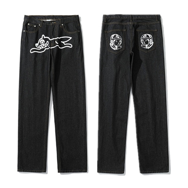 Dog Print Black Streetwear Jeans