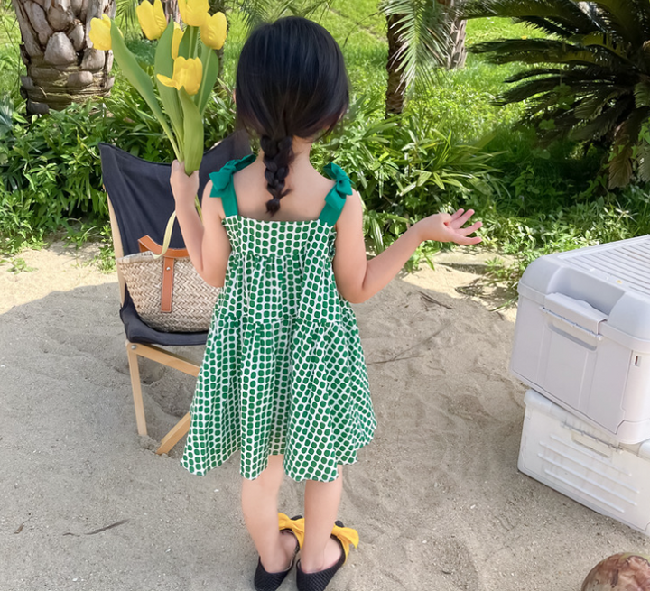 Summer Girls Green Dot Bow Sling Dress
