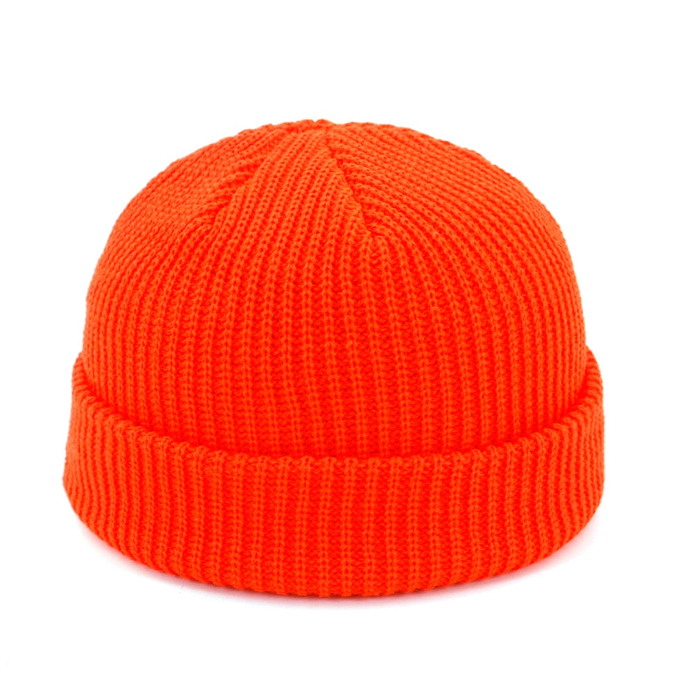 Brimless Hats Hip Hop Beanie Skullcap Street Knitted Hat Women Men Acrylic Unisex Casual Solid Pumpkin Portable Melon Cap