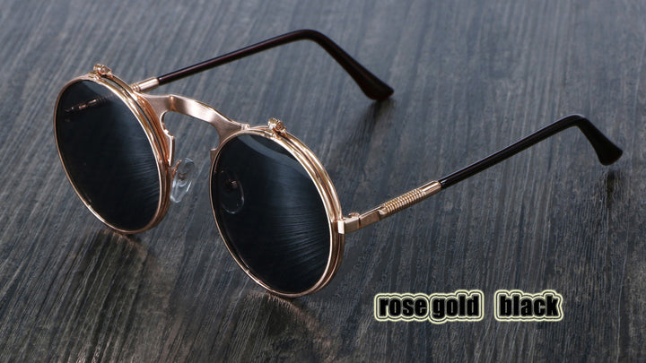 OCULOS De Sol Style Retro Flip Circular Double Metal Sun Glasses