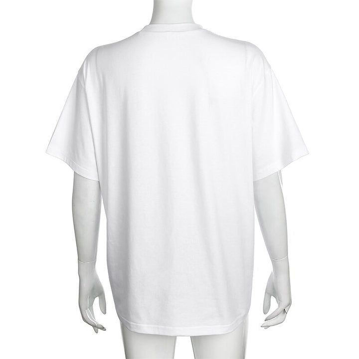 Darlingaga Dragon Print White Oversized T-Shirt Women Tops