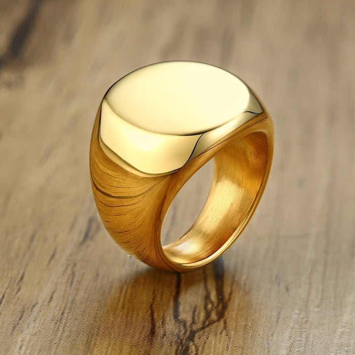 MENS STAINLESS STEEL ROUND SIGNET RING FOR MEN