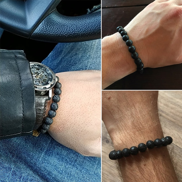 Natural Volcanic Stone Beads Bracelets Black Lava Bracelet