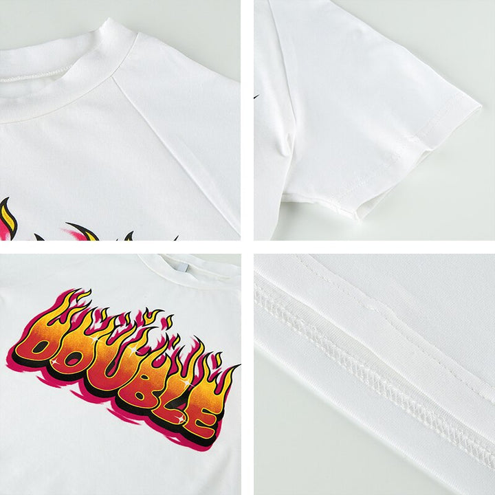 Rapwriter Casual Letter Fire Print Summer Women T-Shirt
