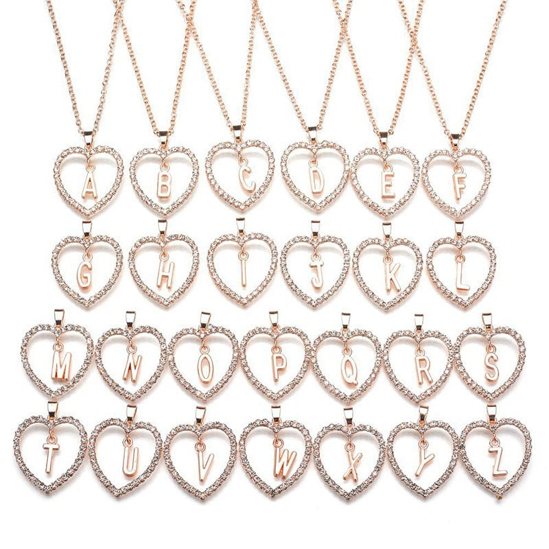 26 English Alphabet Peach Jewelry Heart Love Necklace