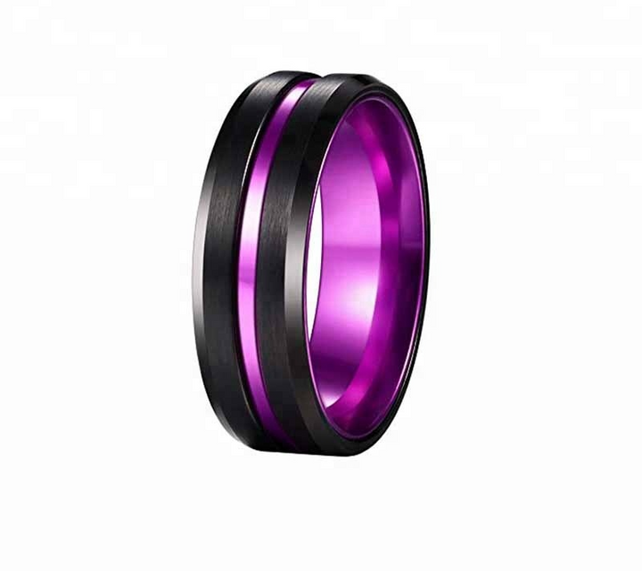 Black Tungsten and Purple Stripe Ring