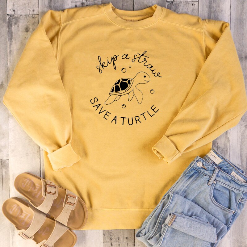 Skip A Straw Save A Turtle Harajuku Sweatshirt Women