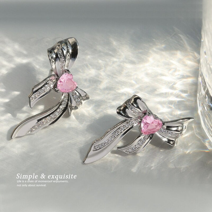 Sweet Pink Metal Bow Earrings