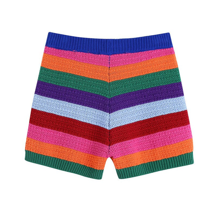Knitted Contrast Color Crop Tank Top and Shorts
