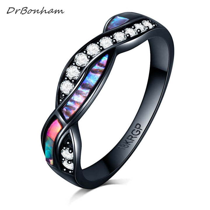 CZ Cross Ring Fashion colorful Shell Black Gold Filled Vintage Wedding Ring