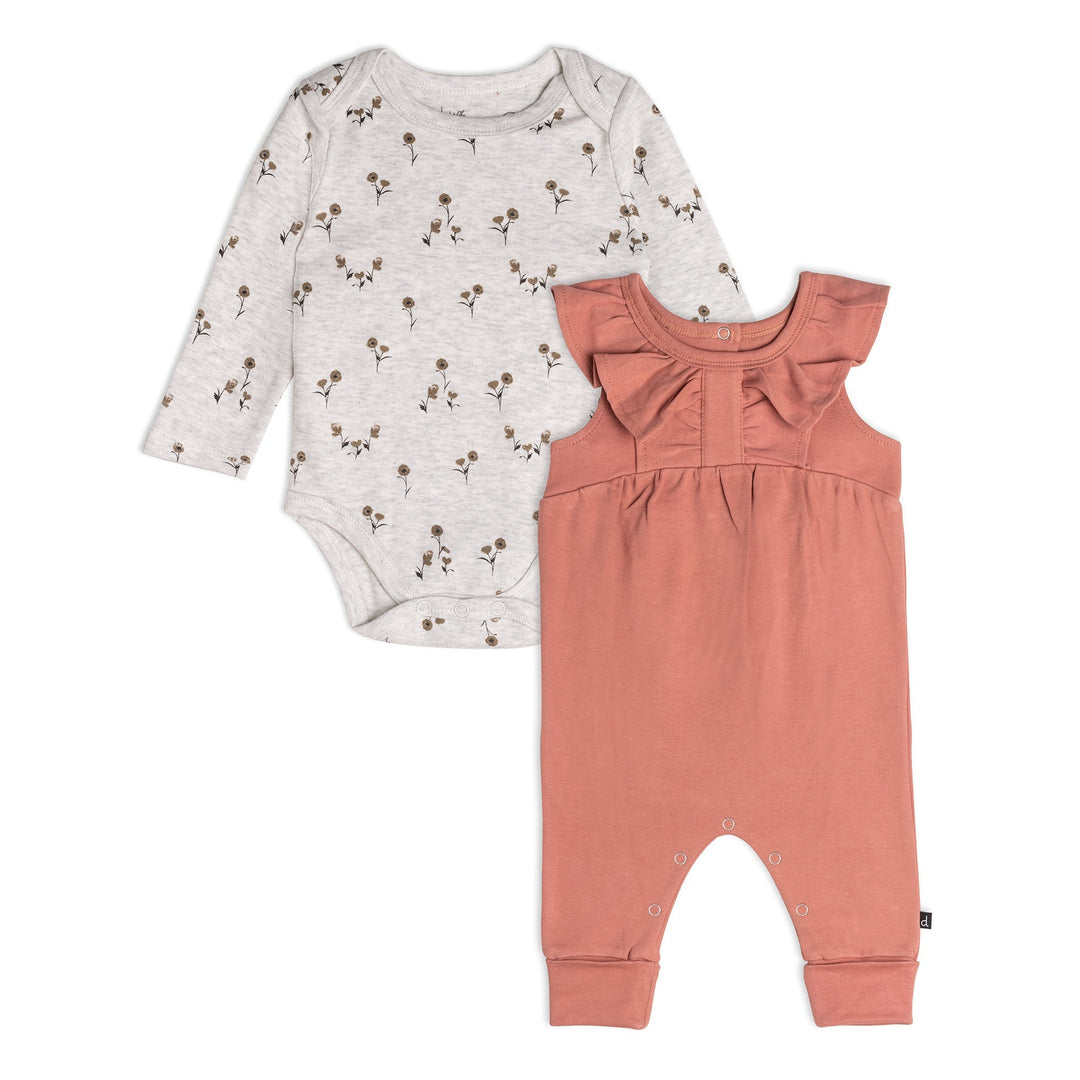 Organic Cotton Bodysuit And Overall Set Printed Small Flowers
