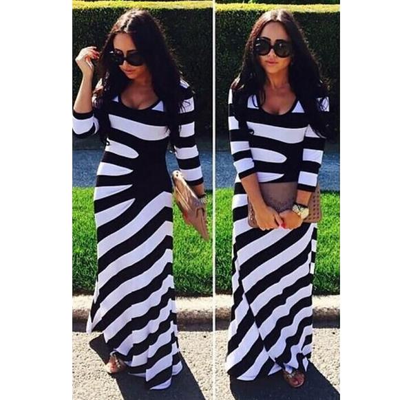 Long Sleeved Black and White Maxi Dress