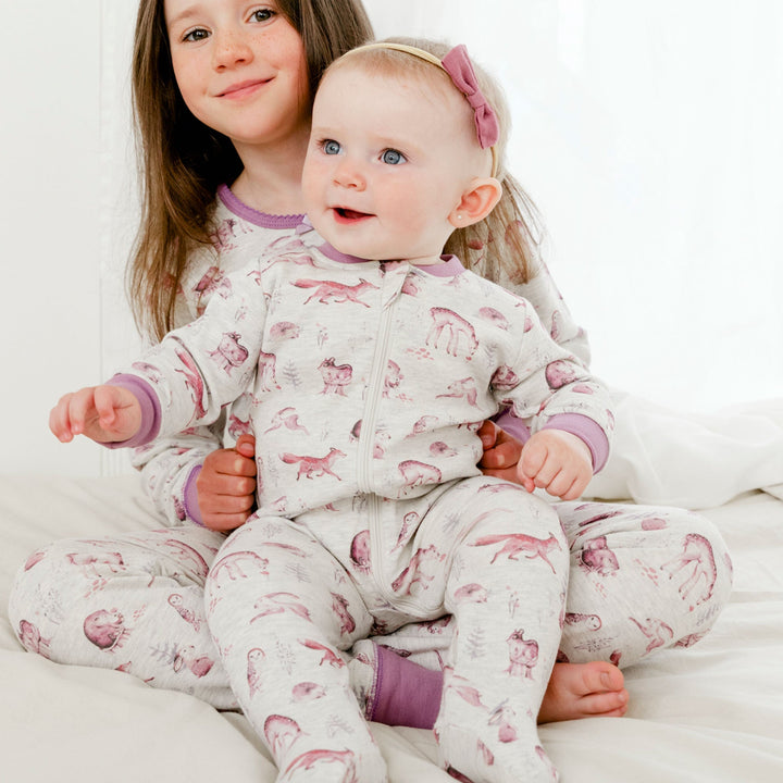 Organic Cotton One Piece Printed Pajamas With Printed Forest Animals