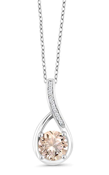 18K White Gold Plated Pae Encompassed With Loe Morganite Created Necklace