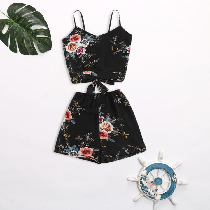 Feitong Two Piece Set Floral V Neck