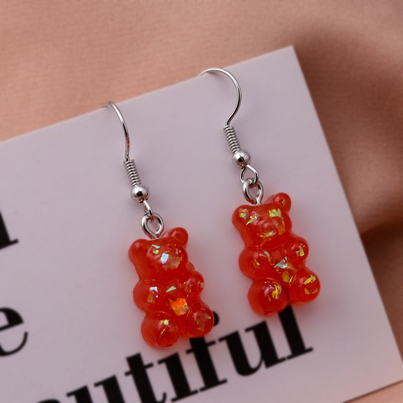 New Fashion Sequins Resin Gummy Bear Dangle Earrings for Women