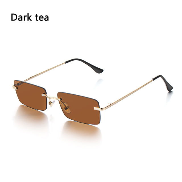 Rimless Small Rectangle Sunglasses UV400 Eyewear