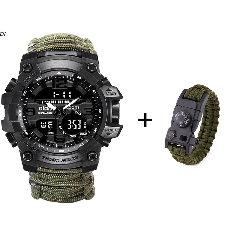 LED Military Watch With Compass 30M Waterproof Men's Sports Watch