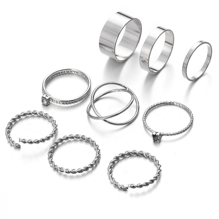 9 Piece Twist Geo Ring Set 18K White Gold Plated Ring In 18K White Gold Plated