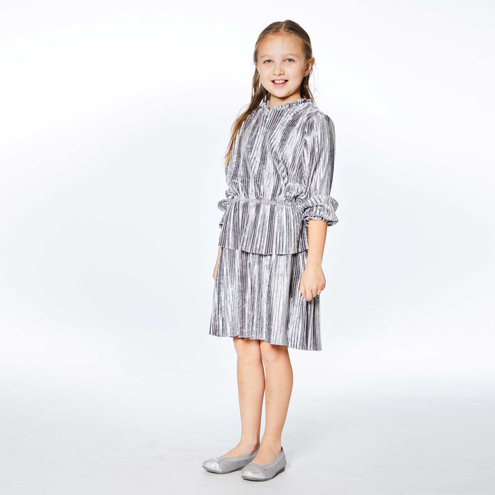 Long Sleeve Crinkle Dress Silver Grey