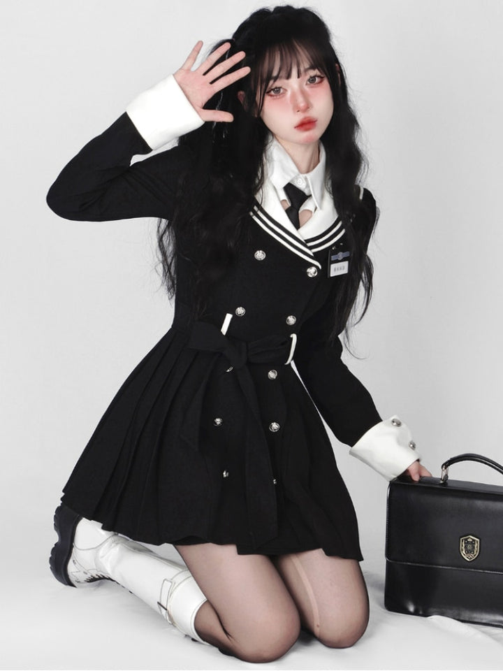 Navy Collar Korean Style Mini Dress