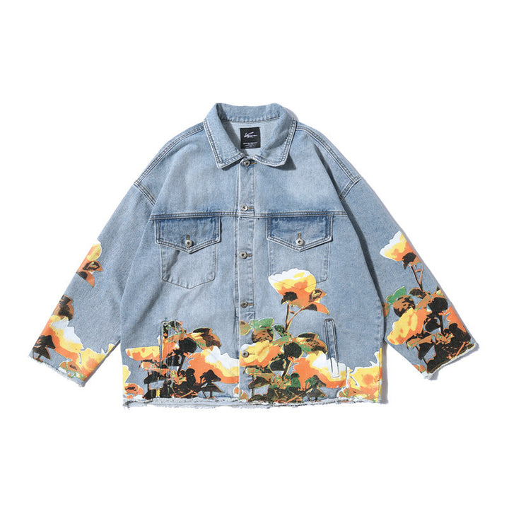 Flower Printed Denim Jacket