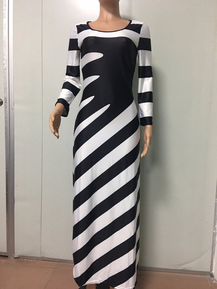 Long Sleeved Black and White Maxi Dress