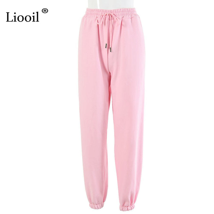 Liooil Sexy High Waist Loose Fleece Sweatpants Trousers With Pocket