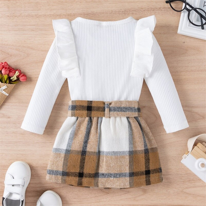 Knitted Ribbed Solid Color Baby Girl Set