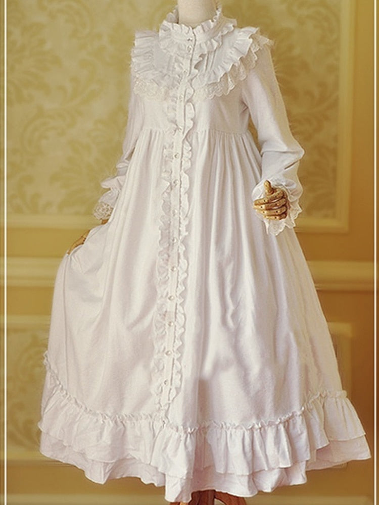 Elegant Long Sleeve Ruffle Lace Pleated Dress