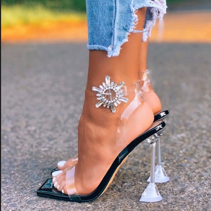 Women's Transparent Open Toe High Heel with Rhinestone Crystal
