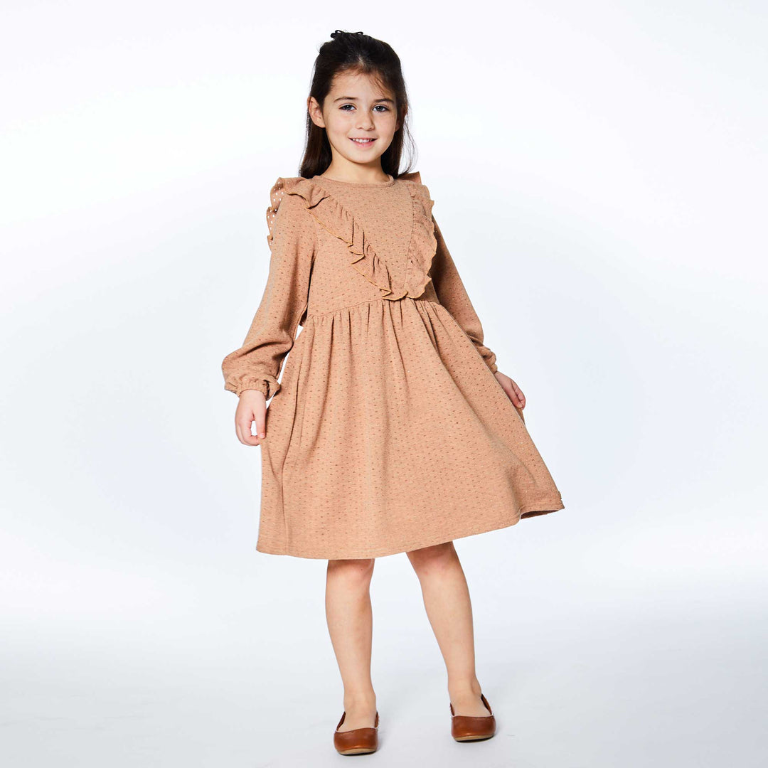 Long Sleeve Dress With Frill Beige