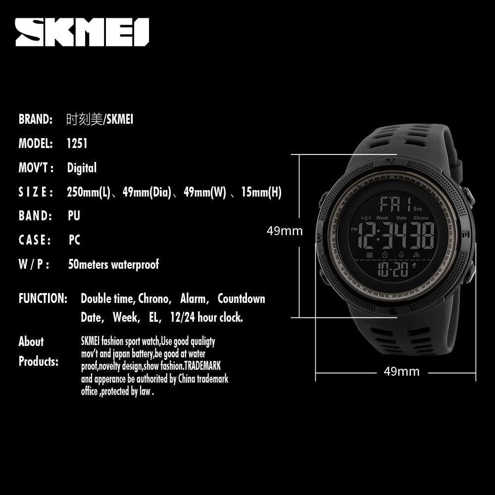 SKMEI Brand Mens Sports Watches Luxury Military Watches For Men