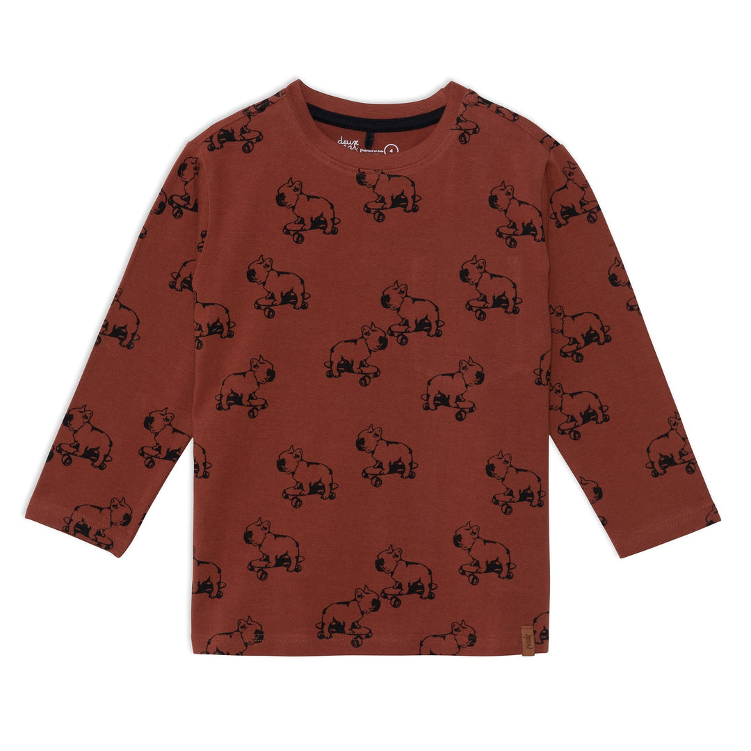 Long Sleeve Jersey Printed Top With Dogs