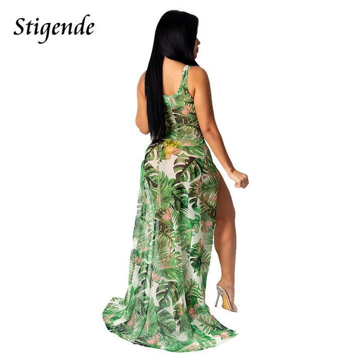Stigende Women Palm Leaf Mesh Cover Up Summer Dress
