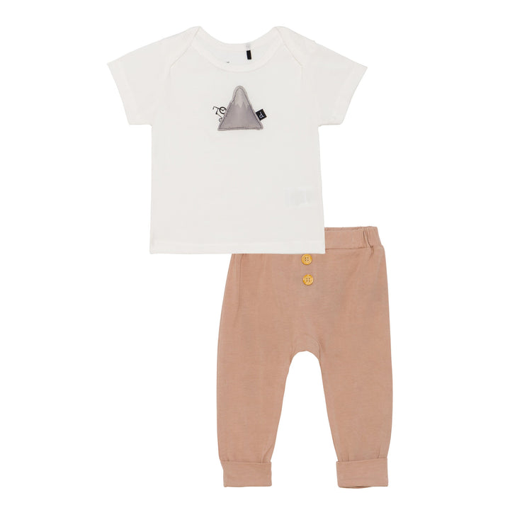Organic Cotton Top and Pant Set Off White and Taupe