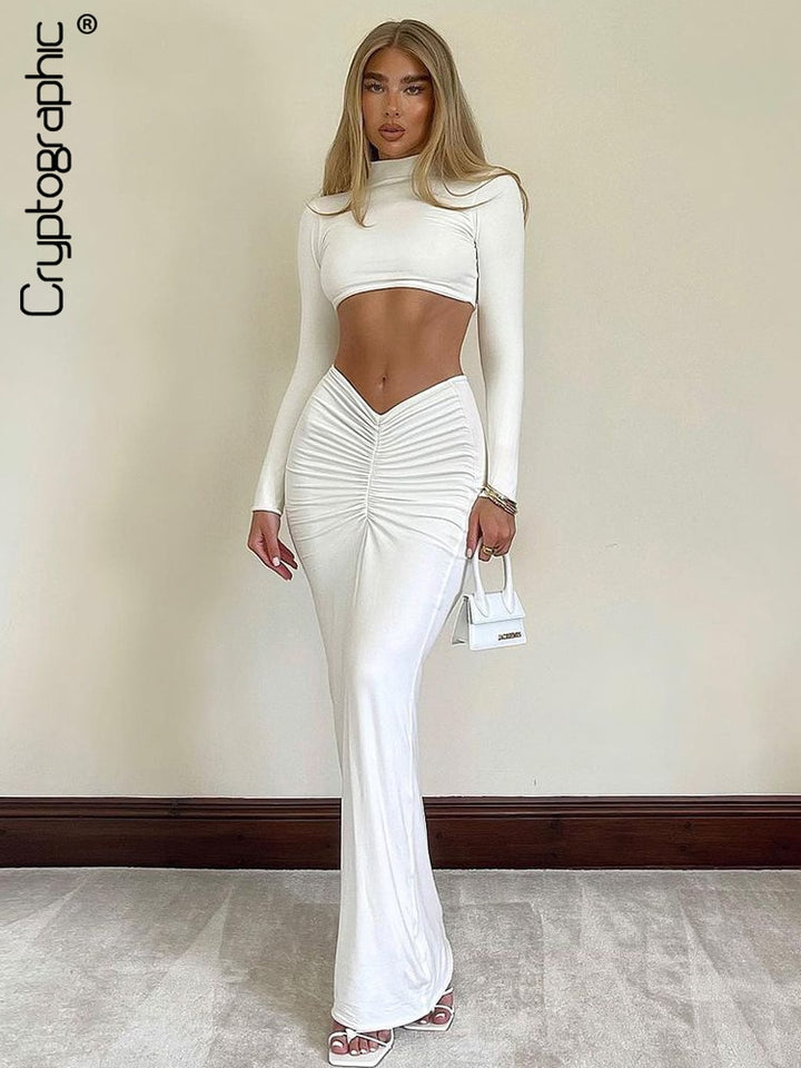 Elegant White 2 Piece Dress Set