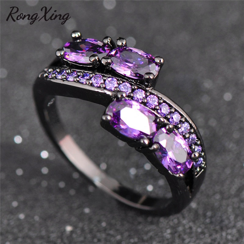 RongXing Elegant Purple Ring Anel Black Gold Filled Cubic Zircon