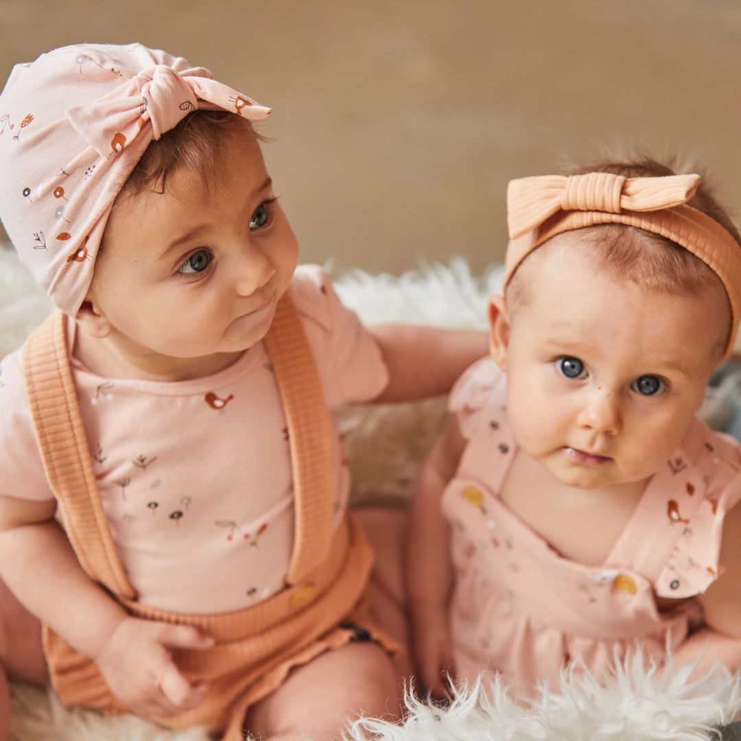 Organic Cotton Bodysuit and Bloomer with Straps Set Caramel and Pink