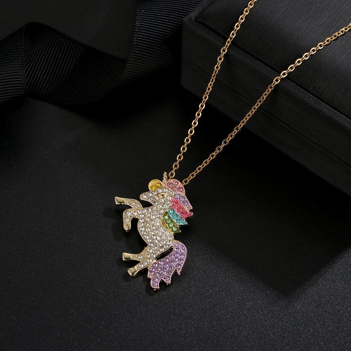 18K Gold Plated Magical Pony Unicorn Rainbow Pae Necklace