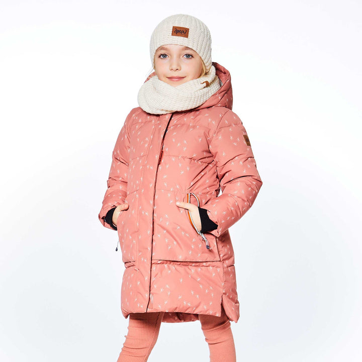 Puffy Long Coat Pink With White Flowers Print